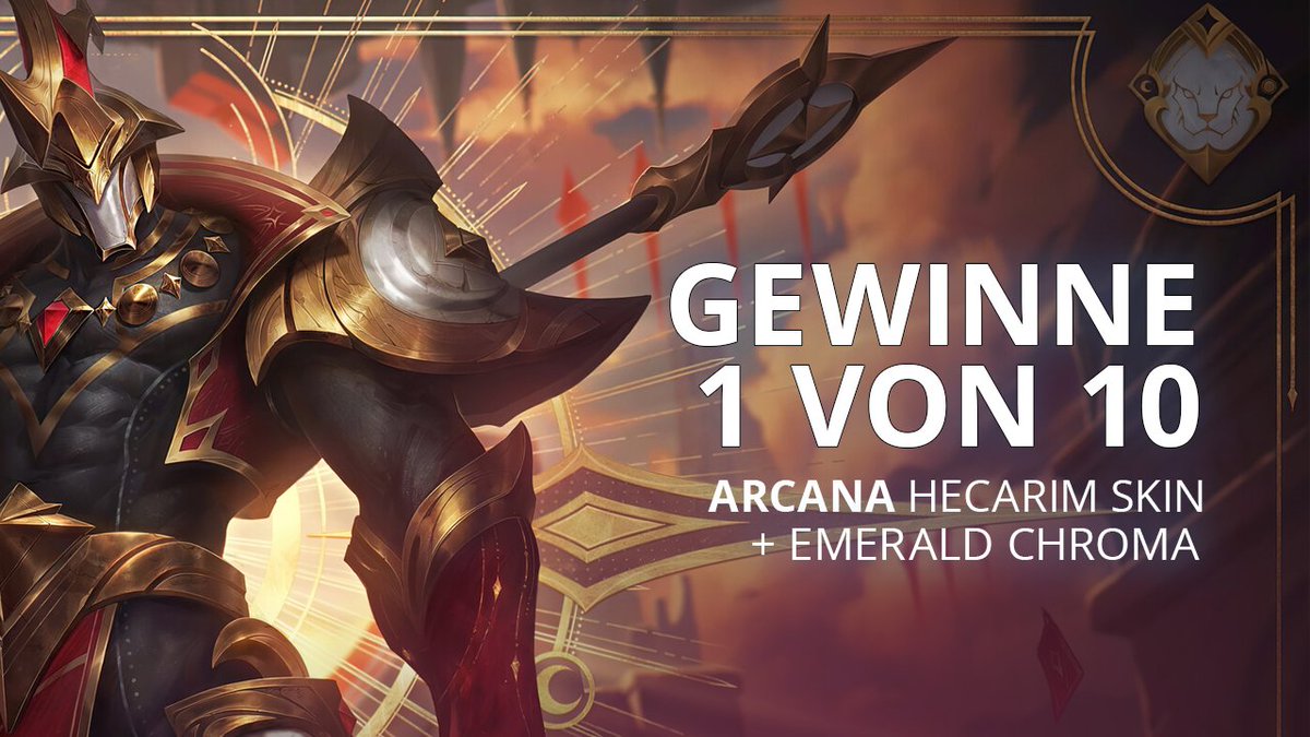 Im Rahmen des #LeaguePartner Programms dürfen wir 10x Arcana Hecarim Skins + Emerald Chroma an euch verlosen.

So nehmt ihr Teil:

☑ Folgt uns
☑ Liked &amp; RT diesen Tweet
☑ Postet ein Pony-Gif in die Kommentare! 🐎

Viel Glück 🍀
ESS: 18.05.2022
