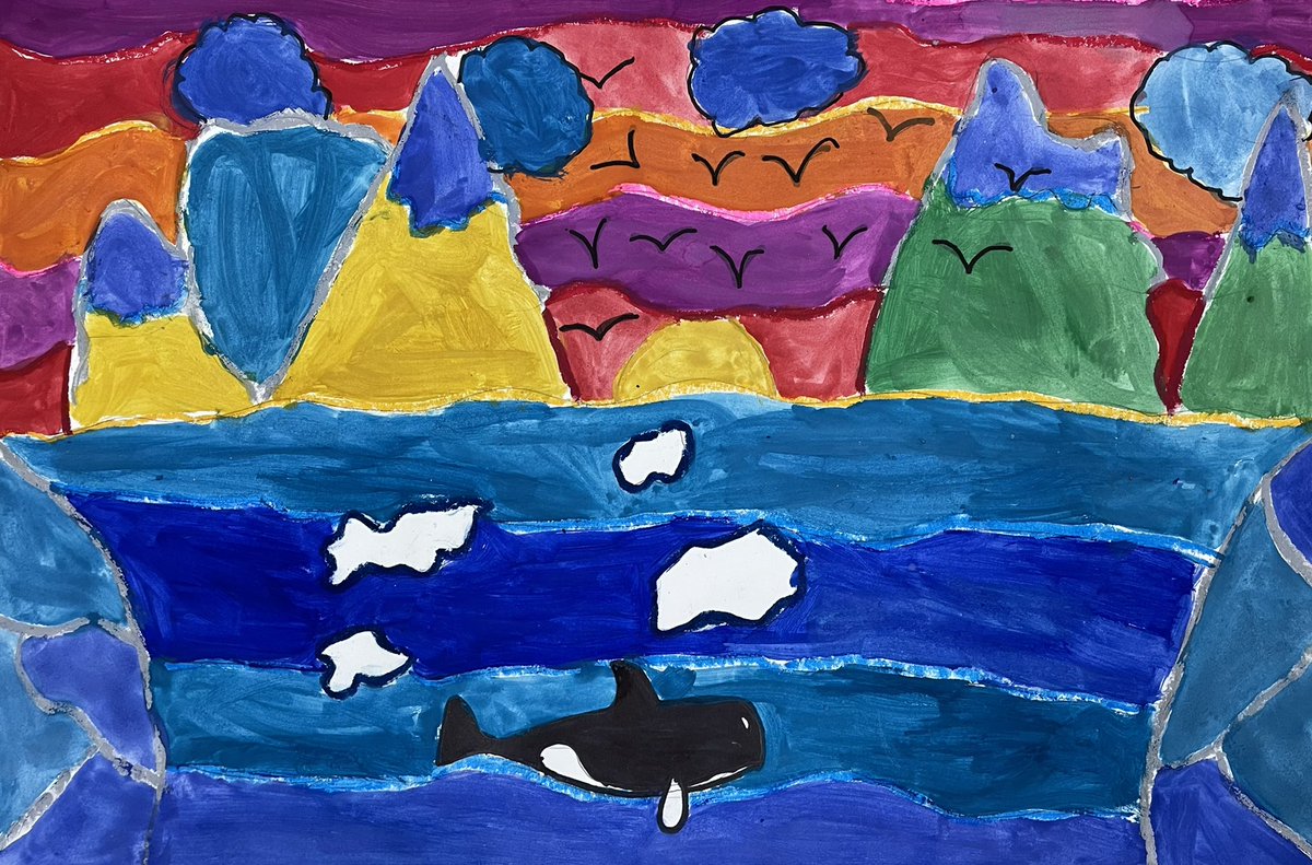 MarcumLA's tweet photo. Magnificent art Monday! Featured artwork: 5th grade Ted Harrison Landscapes 🎨🖌 #artyon @cmrilling @mesteaching @meshornets https://t.co/NC5EEk9FIJ