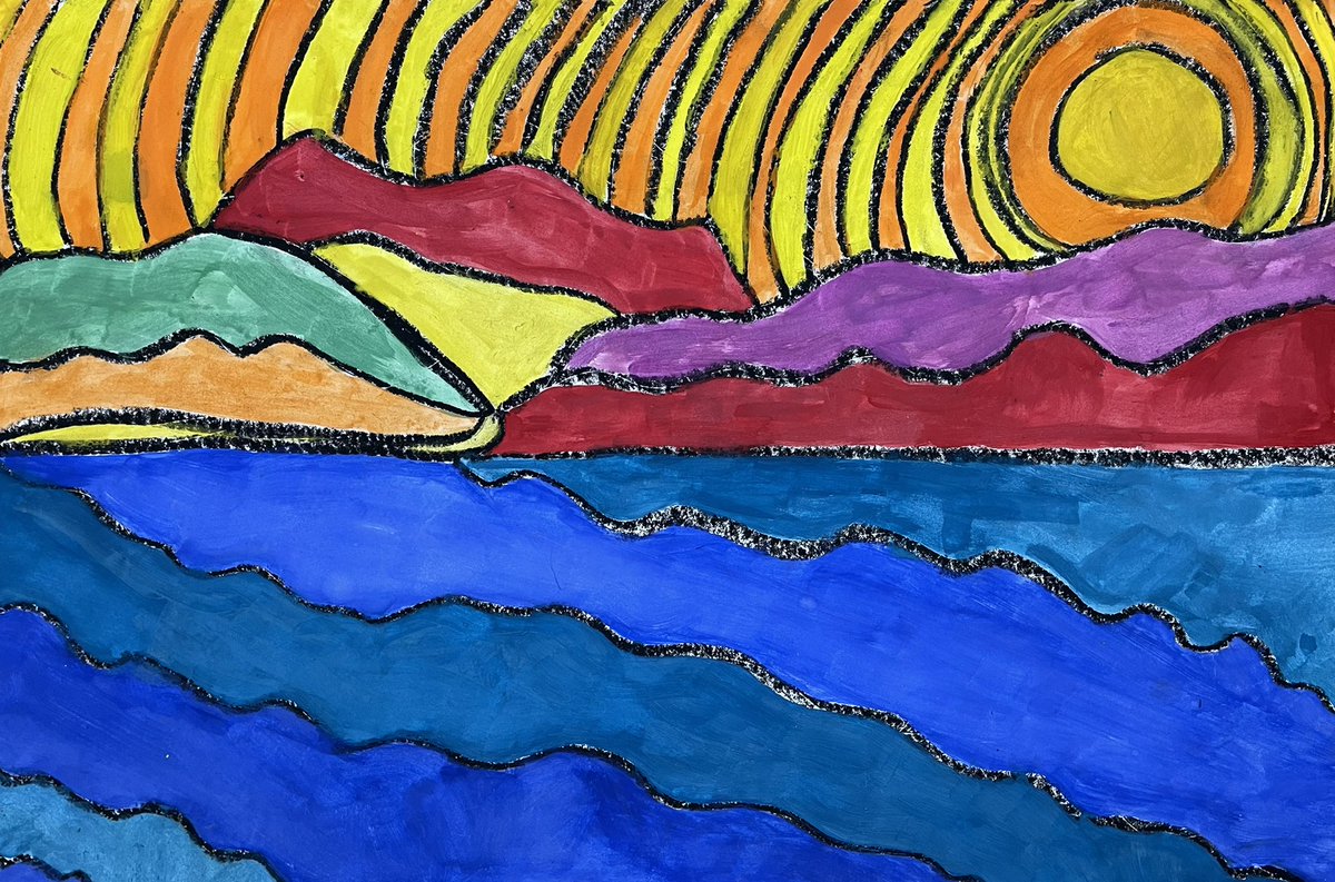 MarcumLA's tweet photo. Magnificent art Monday! Featured artwork: 5th grade Ted Harrison Landscapes 🎨🖌 #artyon @cmrilling @mesteaching @meshornets https://t.co/NC5EEk9FIJ