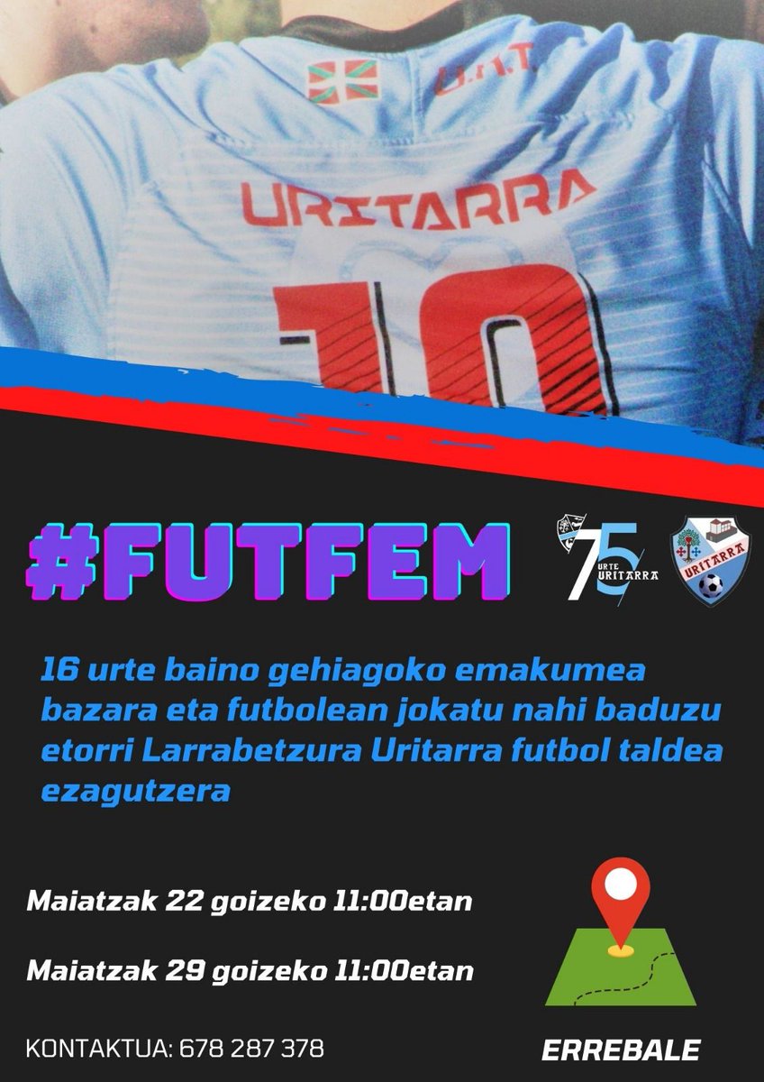 uritarrakt's tweet photo. ¿Quieres jugar en nuestro nuevo equipo de fútbol regional femenino? Te esperamos con los brazos abiertos! https://t.co/I022F4xLJW
