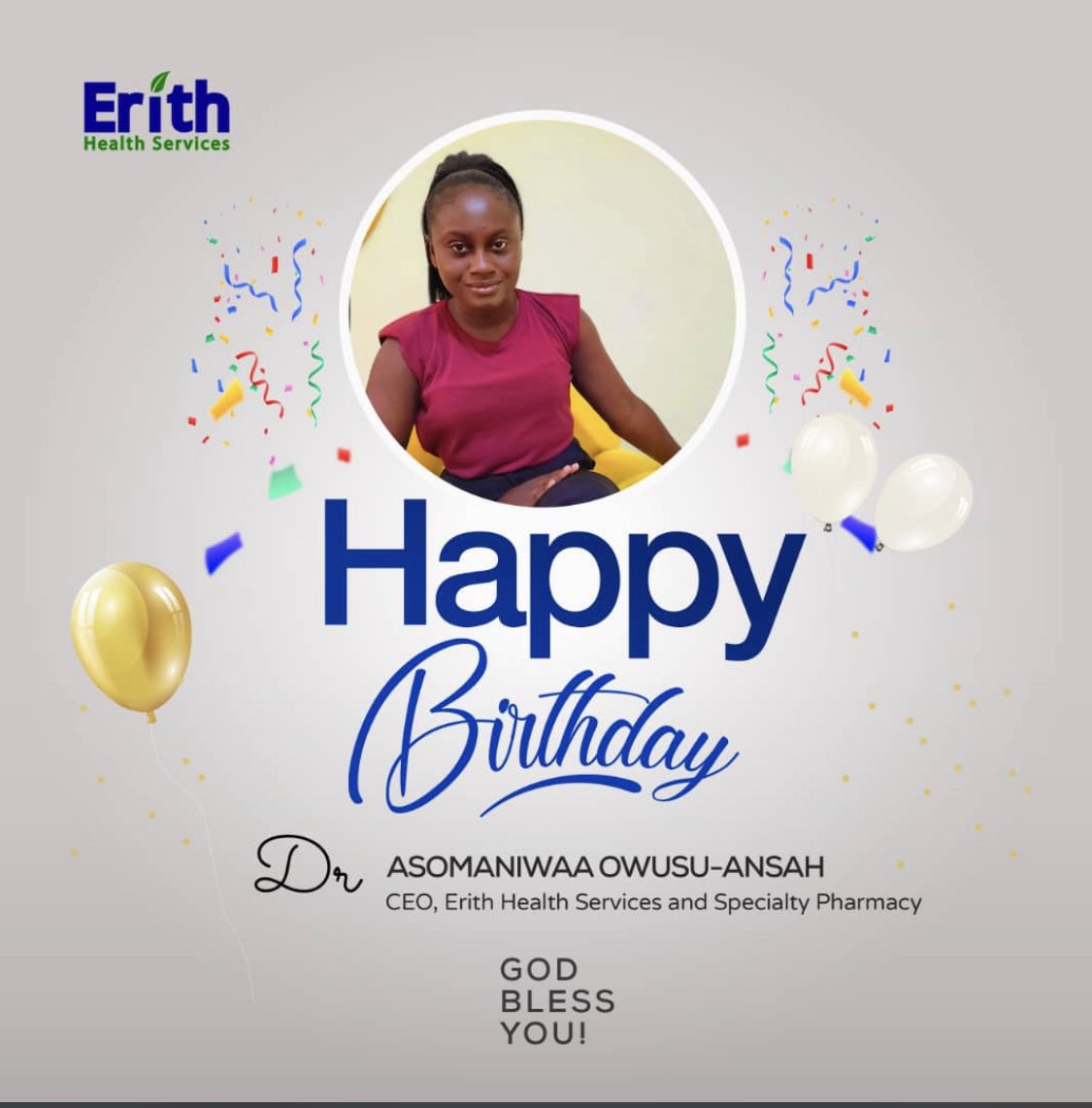 ErithHealth's tweet photo. To the most capable CEO @nanasarfoa16, your determination, resilience, vision, and leadership are what inspires us the most. We are more than glad to have you as our CEO. Today and always. We wish you nothing but joy. Happy birthday to you! #HappyBirthday #ceo #boss #leader https://t.co/X6h09WViAI