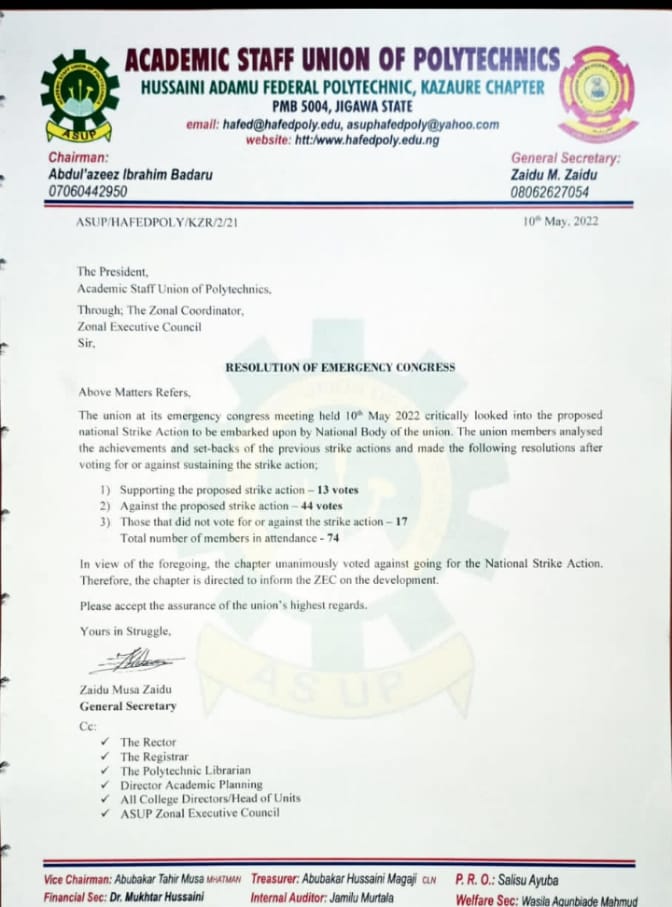 StudyNaija's tweet photo. Federal Polytechnic, Kazaure pulls out of ASUP Strike.
Note: This supersedes the previous publication please.
#ASUP #asupstrike #Strike https://t.co/jbX7LgR9JA