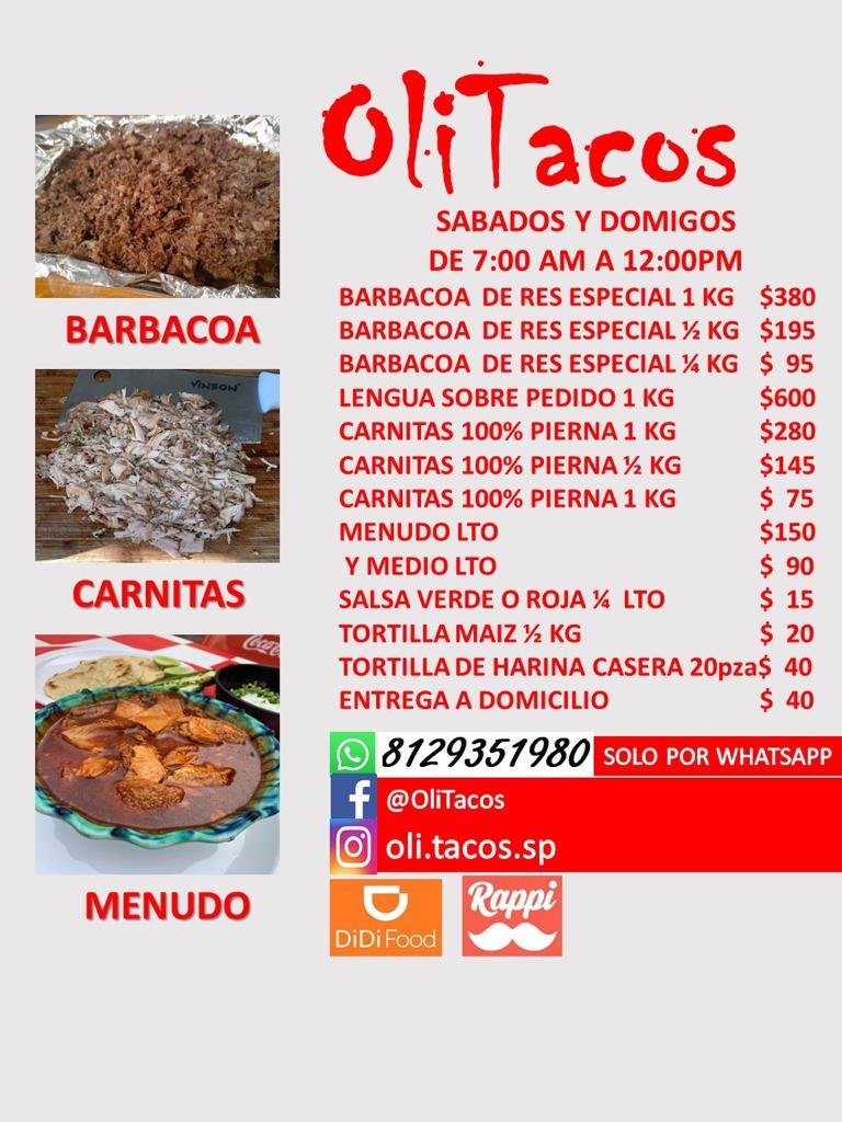 Sobres Raza! les dejo el nuevo menú findesemanero de <a href="/OliTacosSP/">Olitacos</a>