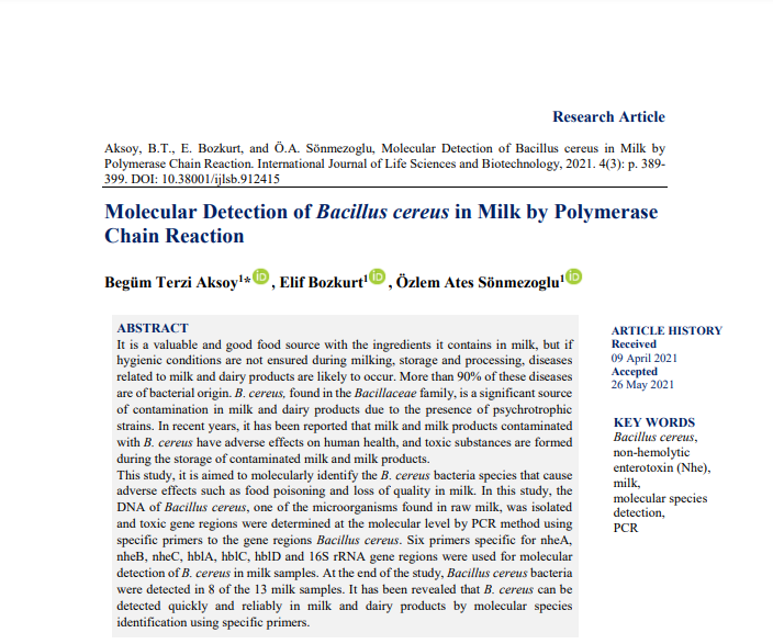 int_sci's tweet photo. Molecular Detection of Bacillus cereus in Milk by Polymerase Chain Reaction
Authors: Begüm Terzi Aksoy, Elif Bozkurt, Özlem Ates Sönmezoglu
#Bacilluscereus #nonhemolytic #enterotoxin #Nhe #milk #molecularspeciesdetection
https://t.co/bE9e4UtGgg https://t.co/9rYHImuNds