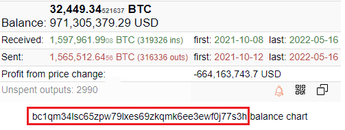 Selamlar Dostlar. 
1-) Luna tarafında ''yeni'' bir şeyi daha gün yüzüne çıkarmak istiyorum. Aşağı da gösterdiğim adres Binance'nin etiketsiz borsa cüzdanıdır. Ve Luna'nın #Bitcoin'leri buraya gönderildiğin de Whale Alert etiketlerin de Binance'a gönderildi olarak göstermişti.