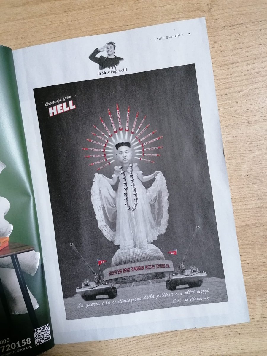 MaxPapeschi's tweet photo. Sul numero 56 di Millennium, il mensile diretto da Peter Gomez in edicola da sabato 14 maggio, compare la prima controcopertina che inaugura il mio nuovo spazio fisso sul giornale “Greetings From Hell”. Saluti dall’inferno amici miei.
#FQMillenniuM #PeterGomez #GreetingsFromHell https://t.co/TmxuKXbwxH