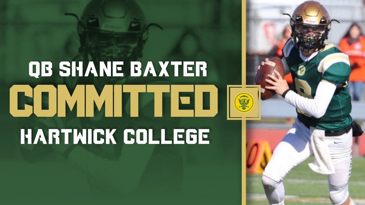 shanembaxter's tweet photo. I am super excited to announce my commitment to @HartwickCollege ! I’d like to thank my parents and all the coaches that have helped me throughout all the years! Ready to put in 110% effort at all times. @HartwickFball #committed https://t.co/A5KueA8ZGU