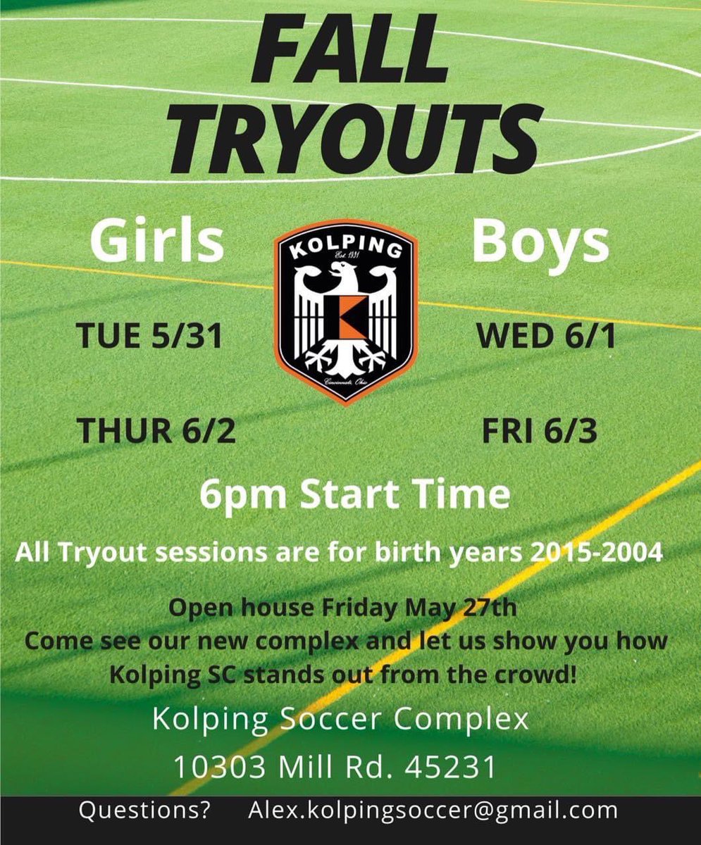 Tryouts for the fall season are right around the corner! Come find out what sets Kolping SC apart from the rest! To register, click the link below. 

kolpingsc.demosphere-secure.com/_registration_…