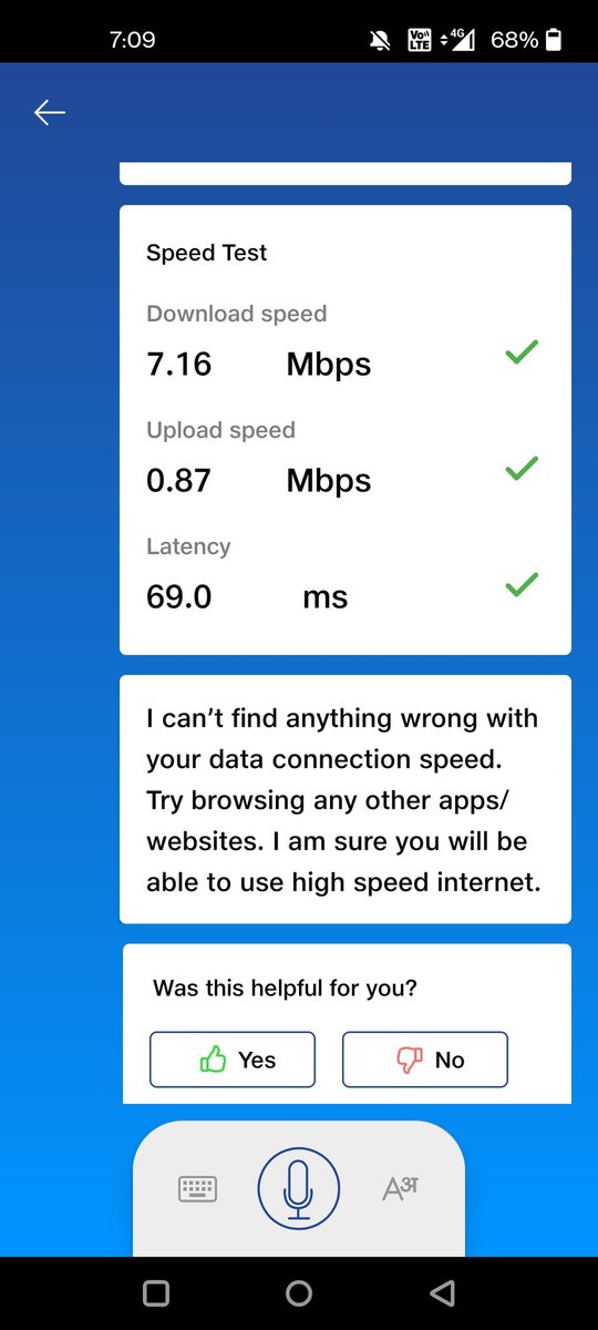 sunnyvg's tweet photo. @JioCare  So 7 MBPS on 4G and they say nothing wrong with data connection speed https://t.co/boBBN4HAyu