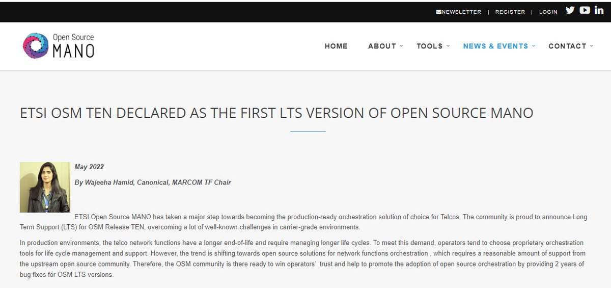 🚀Good news for #Telco #operators, #VNF vendors, and the whole #OSM #ecosystem...
The OSM #Community is proud to announce its first OSM #LTS version i.e. Release TEN LTS a major step towards production readiness !!
#NFV #SDN #5G #OpenSource #orchestration 
osm.etsi.org/news-events/bl…
