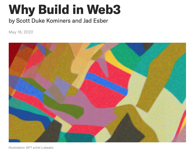 morewedge's tweet photo. Why build in #Web3? Ownership of digital objects may change how users view and value their goods and creations. 

New @HarvardBiz by @skominers and @Jad_AE.
https://t.co/l8RXZTXMJU https://t.co/GkIsX9allN