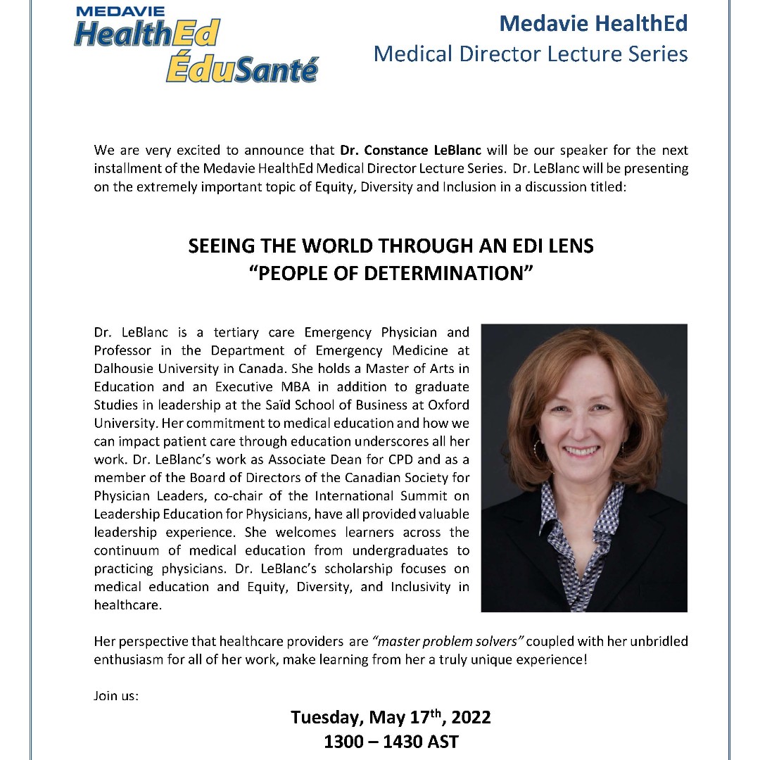 Medavie HealthEd (@medaviehealthed) on Twitter photo Only one more day until we at <a href="/MedavieHealthEd/">Medavie HealthEd</a> welcome Dr. Constance LeBlanc as guest speaker at our next Medical Director Lecture Series. The event will be broadcast via our Webex platform. Be sure to register today! ow.ly/YUky50J8VjN Only one more day until we at <a href="/MedavieHealthEd/">Medavie HealthEd</a> welcome Dr. Constance LeBlanc as guest speaker at our next Medical Director Lecture Series. The event will be broadcast via our Webex platform. Be sure to register today! ow.ly/YUky50J8VjN
