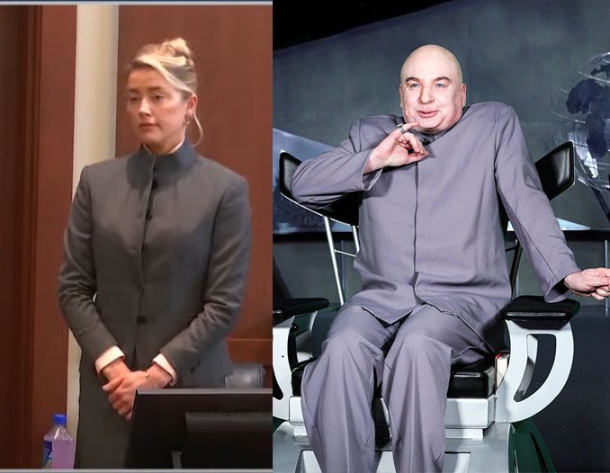 misfittoyqueen's tweet photo. She stopped copying Johnny Depp’s wardrobe and started copying Dr. Evil’s #DeppVsHeard #DeppvHeard #drevil #AmberHeard #JohnnyDepp #JohnnyDepptrial https://t.co/gTEBBnFnoL