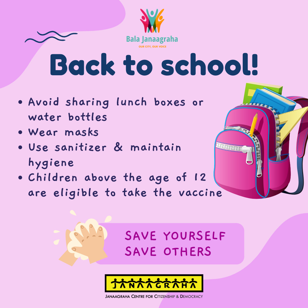 BalaJanaagraha's tweet photo. Finally everyone is back in school! It is necessary that we keep our own safety in mind as well as the others. Here are a few steps you can follow! #SaveYourself #SaveOthers https://t.co/zOs5WEg73f