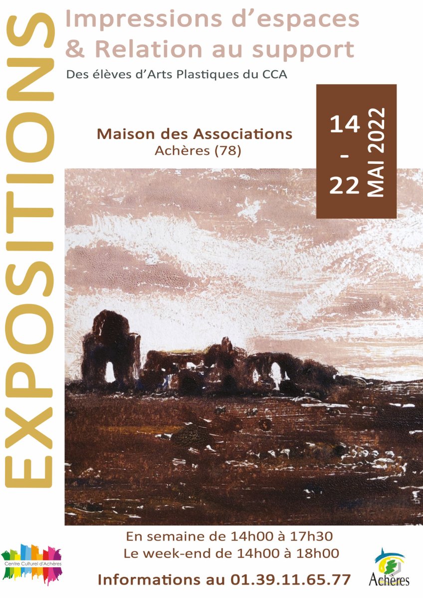 AcheresVille's tweet photo. Expositions "Impressions d'art" &amp; "Relation au support" des élèves d'Arts Plastiques du CCA jusqu'au 22 mai à la Maison des Associations, 6 Rue aux Moutons🖌️🎨 De 14h à 17h30 en semaine, 18h le week-end https://t.co/VMRwstDOIB