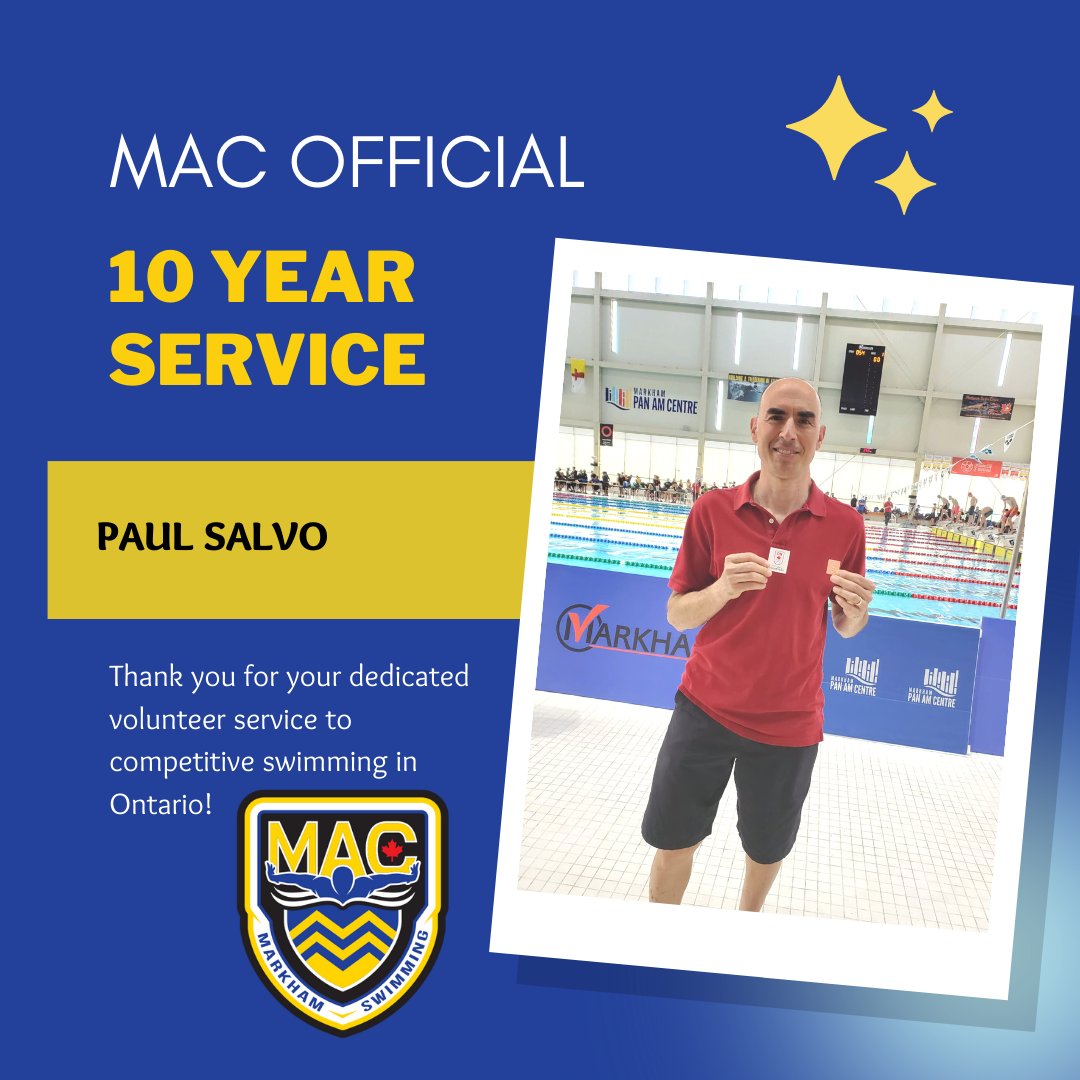 macswimclub's tweet photo. MAC official Paul Salvo was recognized yesterday for his 10 years of dedicated service to competitive swimming in Ontario. Thank you Paul! @SwimOntario #macofficials #swimofficial #wecouldntdoitwithoutyou #tenyearservicepin https://t.co/RMjgA9Gioa