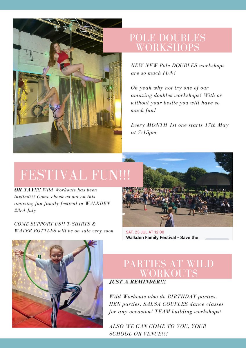 Hey, Hey 👋 Check this out!!

Wild Workouts News Letter!! 
Please also check out our new timetable with amazing NEW classes suitable for everyone. From brand new beginners to more advanced!! 
PLUS! NEW MEMBERSHIPS!! To suit all budgets 

No excuses lets WORKOUT that so much FUN!