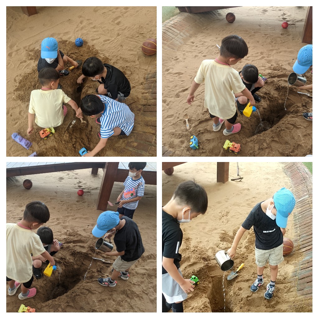 bindu_aisc's tweet photo. #kindergarteners at @AISCElementary working #cooperatively to dig a well in the OLC. 
"Let's fill it with water." 
"It keeps going down down down." 
"How can the water stay inside?" 
#inquiry #play @angelakacner https://t.co/CAdQQmpWBv