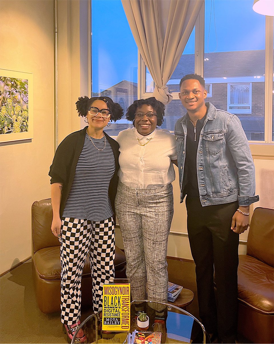iamKrizick's tweet photo. Meeting the incredible @moyazb and the amazing @Chess_Ess over the weekend to discuss “Misogynoir Transformed: Black Women’s Digital Resistance” and sharing bits of my work with them means everything to me! Thanks to @postscriptldn for making this possible!
cc: @Misogynoir_ https://t.co/D0w2WZR3oD