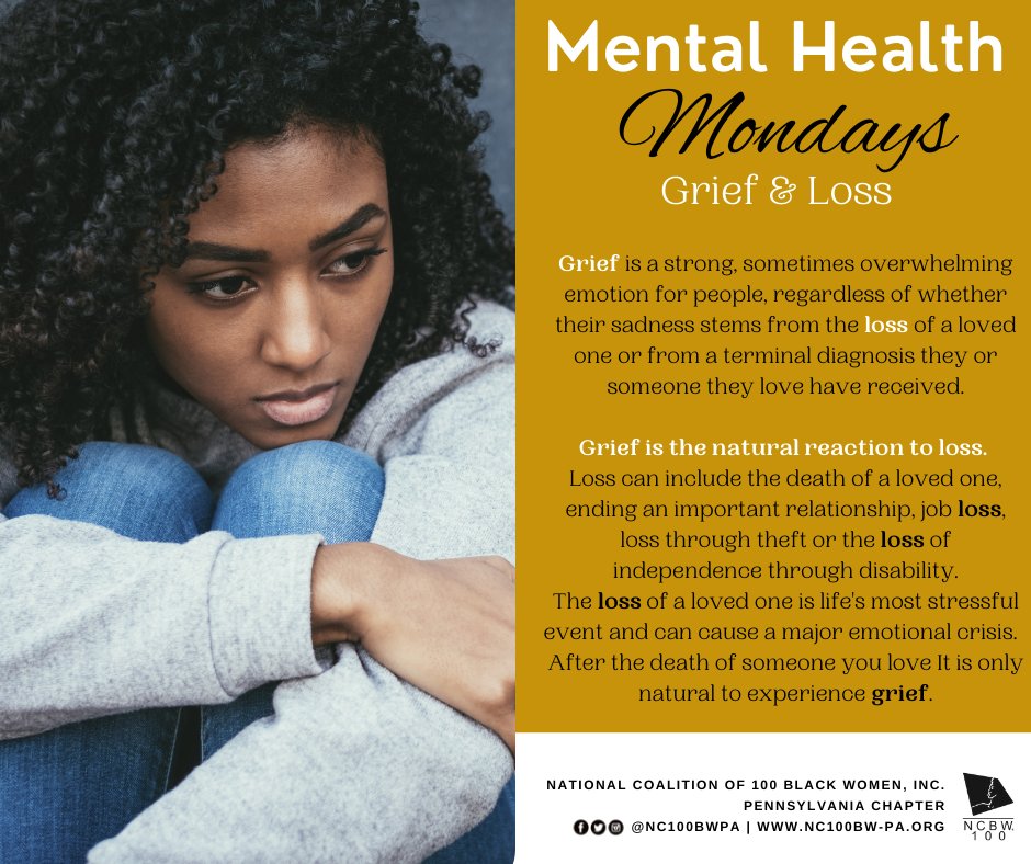 NC100BWPA's tweet photo. Did you know May is #MentalHealthAwarenessMonth? #NC100BWPA will highlight mental health conditions that affect black women and girls during our “Mental Health Monday” series. 
#grief
#loss
#coping
#mentalhealthawareness
#grievingchildren https://t.co/93HRj9UAqV