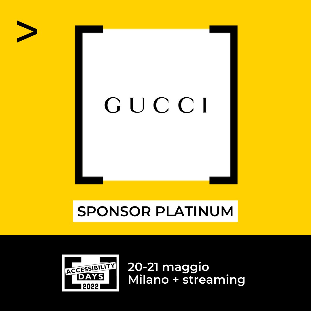 Grazie di ❤️ a <a href="/gucci/">gucci</a> per supportare gli Accessibility Days 2022! 

▶️ Parteciperanno con l'intervento "Trasformare la cultura aziendale, in viaggio verso l’accessibilità" 
bit.ly/3lcQqtw

👉 Iscriviti: accessibilitydays.it/2022/it/iscriv…
👉 Agenda: accessibilitydays.it/2022/it/agenda/