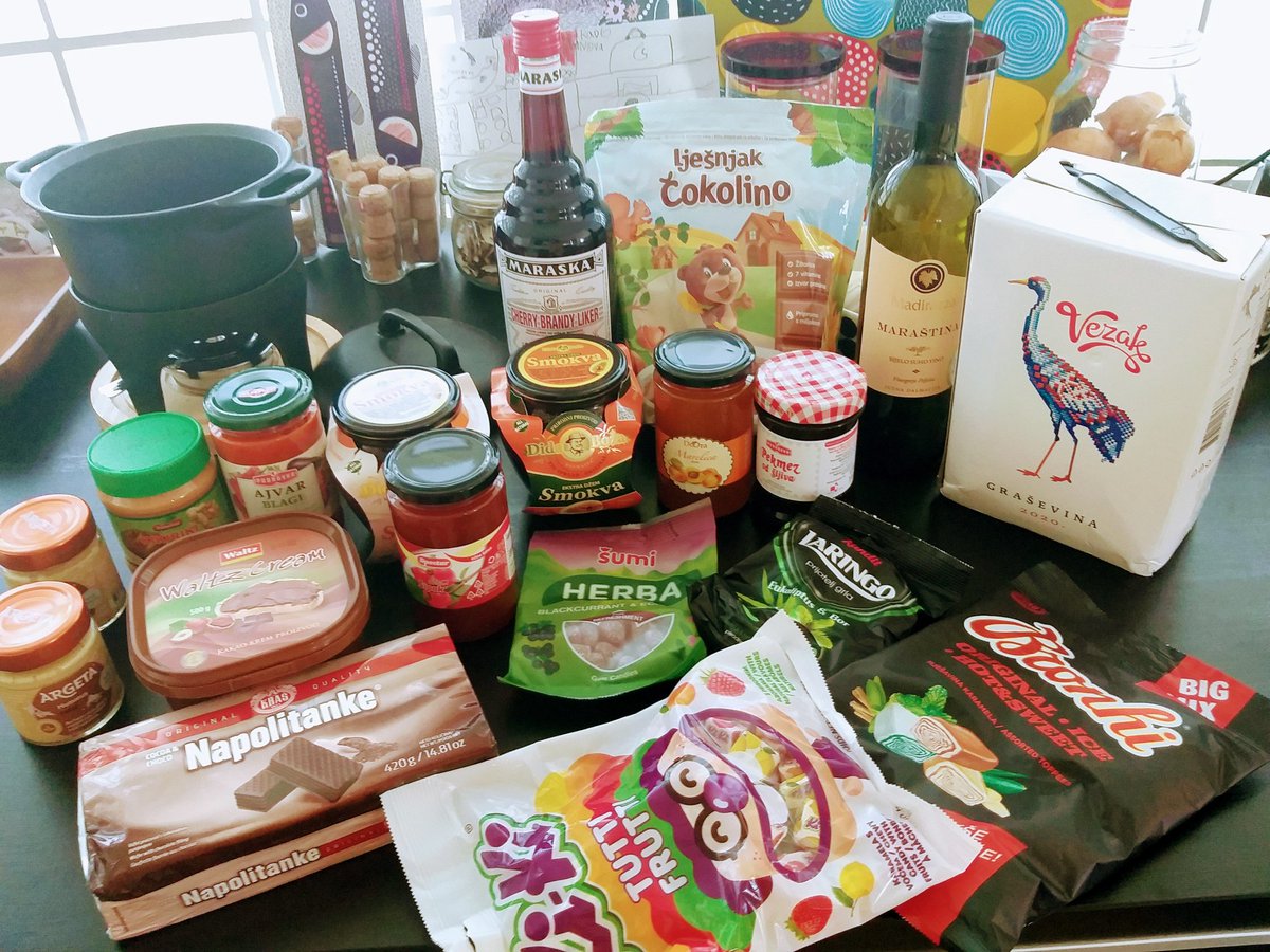 SabahetaRamilo1's tweet photo. Husband back from a conference in Croatia and brought with him the taste of my childhood and youth (minus the wines!:) Brands of Yugoslavia: #podravka #kraš #čokolino #bronhi #argeta
He asked yesterday: "Do you want anything from here", and I said No. He knows me too well 😅 https://t.co/QGg5Fq3nWX
