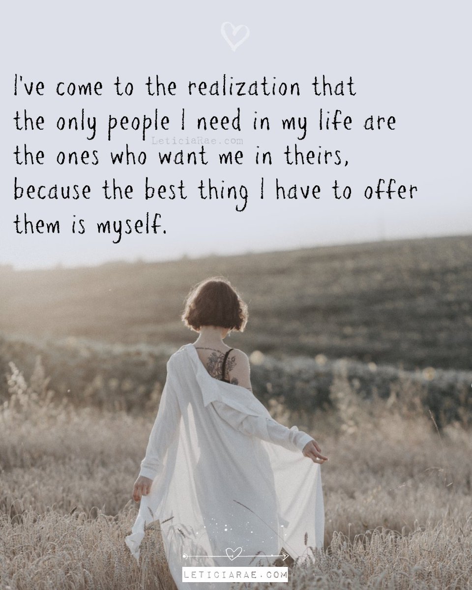 LeticiaRaeFTSL's tweet photo. I've come to the realization that the only people I need in my life are the ones who want me in theirs, becasue the best thing I have to offer them is myself.

🦋

#california #LeticiaRae #FindingTheSilverLining #FTSL #positivequotes #quotestoinspire #personaldevelopment https://t.co/FwEw3SCGLM