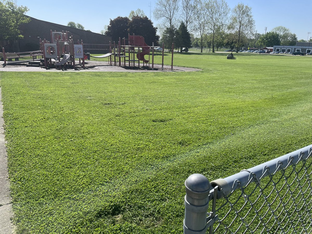 RCSChase's tweet photo. Thanks to all our grounds crew and others working to make the grounds look good. Rain and weeds have been tough this spring. #keepimproving @AESWildcats @BRMS_Cubs @RESWestWarriors https://t.co/wFjyy8lOlf