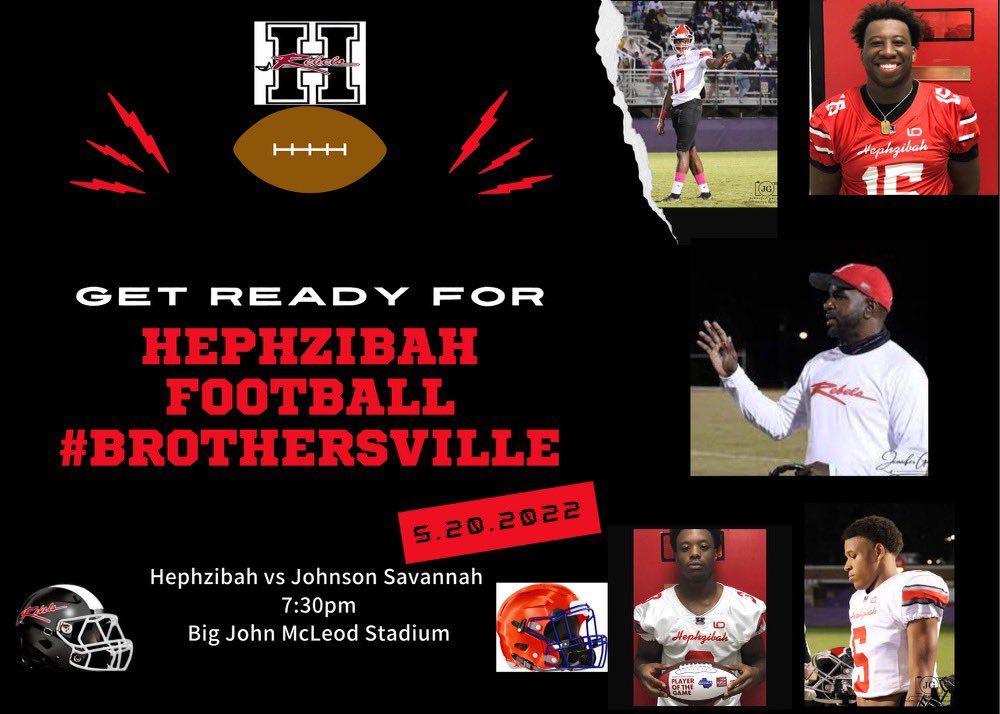 🏈:Hephzibah HS v. Johnson (SAV) HS

🗓: Friday May 20, 2022
🕰: Kickoff @ 7:30pm

🏟:Home Game (Hephzibah) ‘Big John’ Stadium 

🎟: $8

📱: gofan.co/app/events/616…

#Brothersville