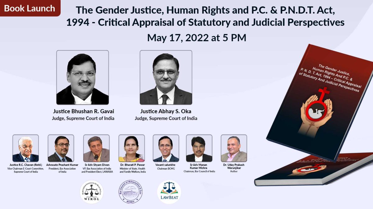 LawBeatInd's tweet photo. [Lawbeat Event Alert] Bar Council Of Maharashtra &amp; Goa and Warunjikar Institute Of Rule Of Law invites you to the Book Launch on The Critical Legal Analysis of P.C. and P.N.D.T. Act, 1994 
TOMORROW at 5 PM
Live Streaming here: https://t.co/j2wrWFInEn https://t.co/eL0er9tc7J