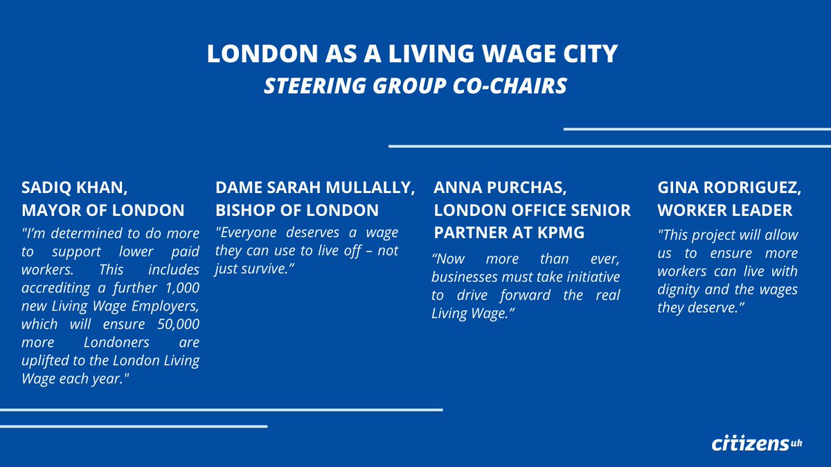 CitizensUK's tweet photo. Funded through @TrustForLondon, the steering group, made up of leaders across civil society, businesses, & public organisations, will work to boost #LivingWage & #LivingHour accreditations, putting £635m of wages back into the pockets of Londoners. Check out our co-chairs👇 https://t.co/WIqj6PDvQY