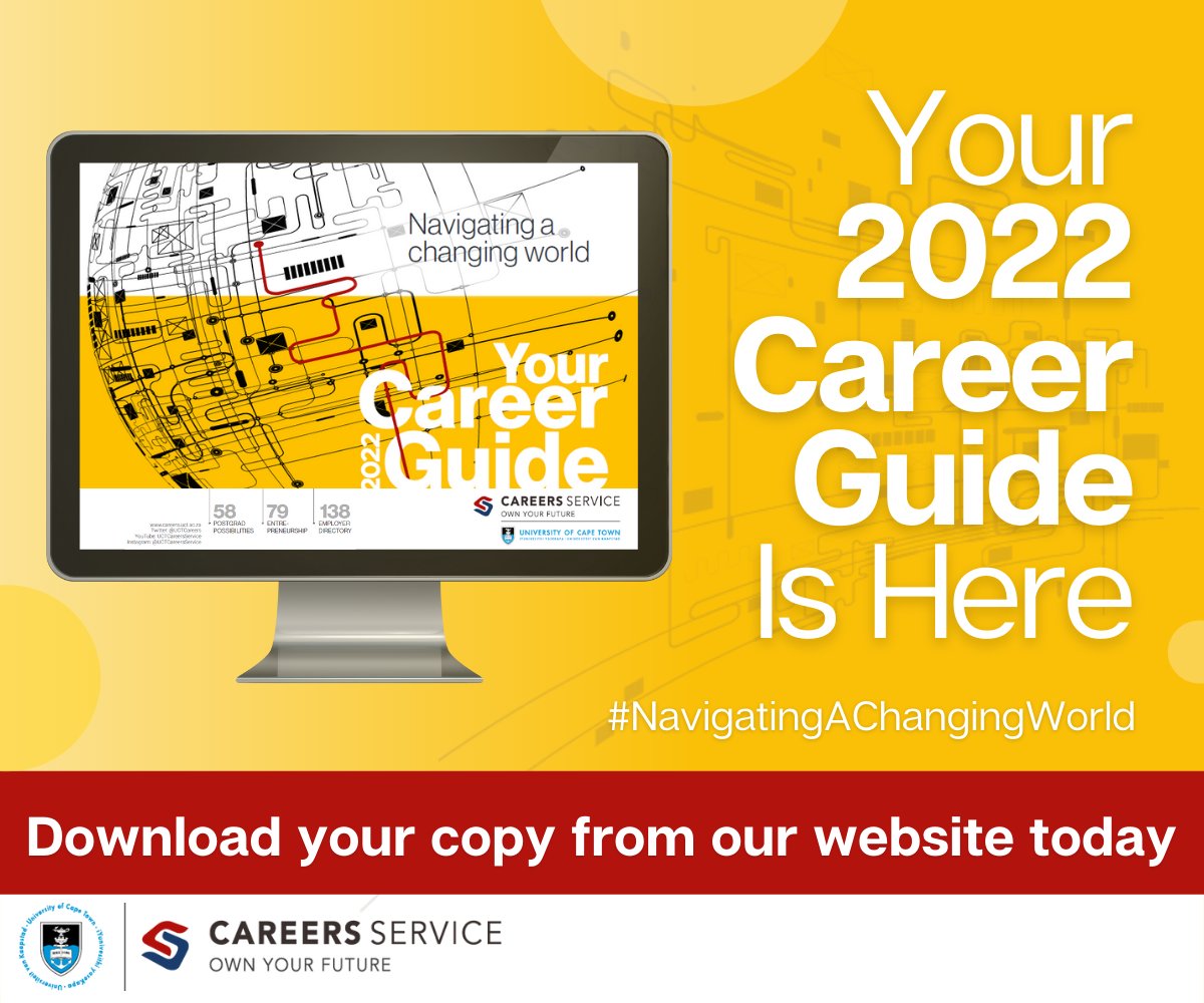 UCTCareers's tweet photo. Have you downloaded Your 2022 Career Guide yet? It is packed with insights on navigating the changing world of work, career advice and job listings from employers. Download your copy today! https://t.co/GDKdcyQ6B5 https://t.co/ktwO4DPNli