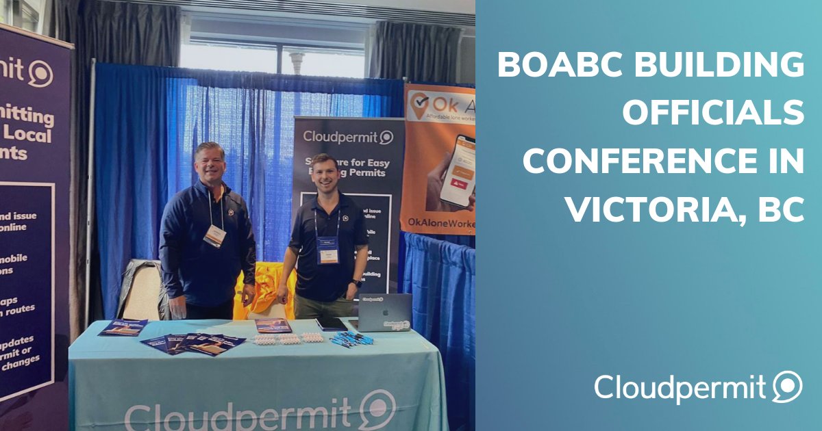Cloudpermit's tweet photo. First day of the Building Officials Association of BC is underway! Stop by and chat with Paul Hollas and Shadrak (Shak) Gobért on how @Cloudpermit can help your local government thrive. They will be back at it bright and early tomorrow!
#cloudpermit #boabc #buildingpermits https://t.co/ZSxnczqoYb