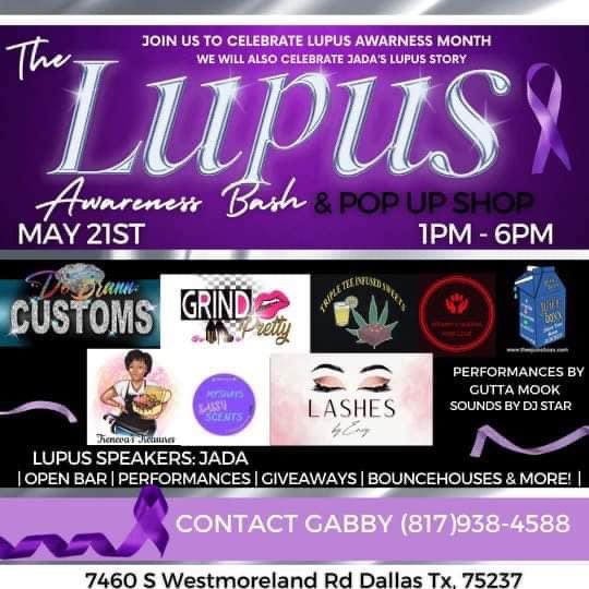 LashesbyEnvy's tweet photo. Join us and some other amazing vendors MAY 21st as we celebrate Lupus Awareness Month and the stories of those with Lupus. There will be performances, an open bar, giveaways, bounce houses, a Dj, different vendors and more! #Dallas #Popupshop #lashvendor https://t.co/7fFW5g84Fa