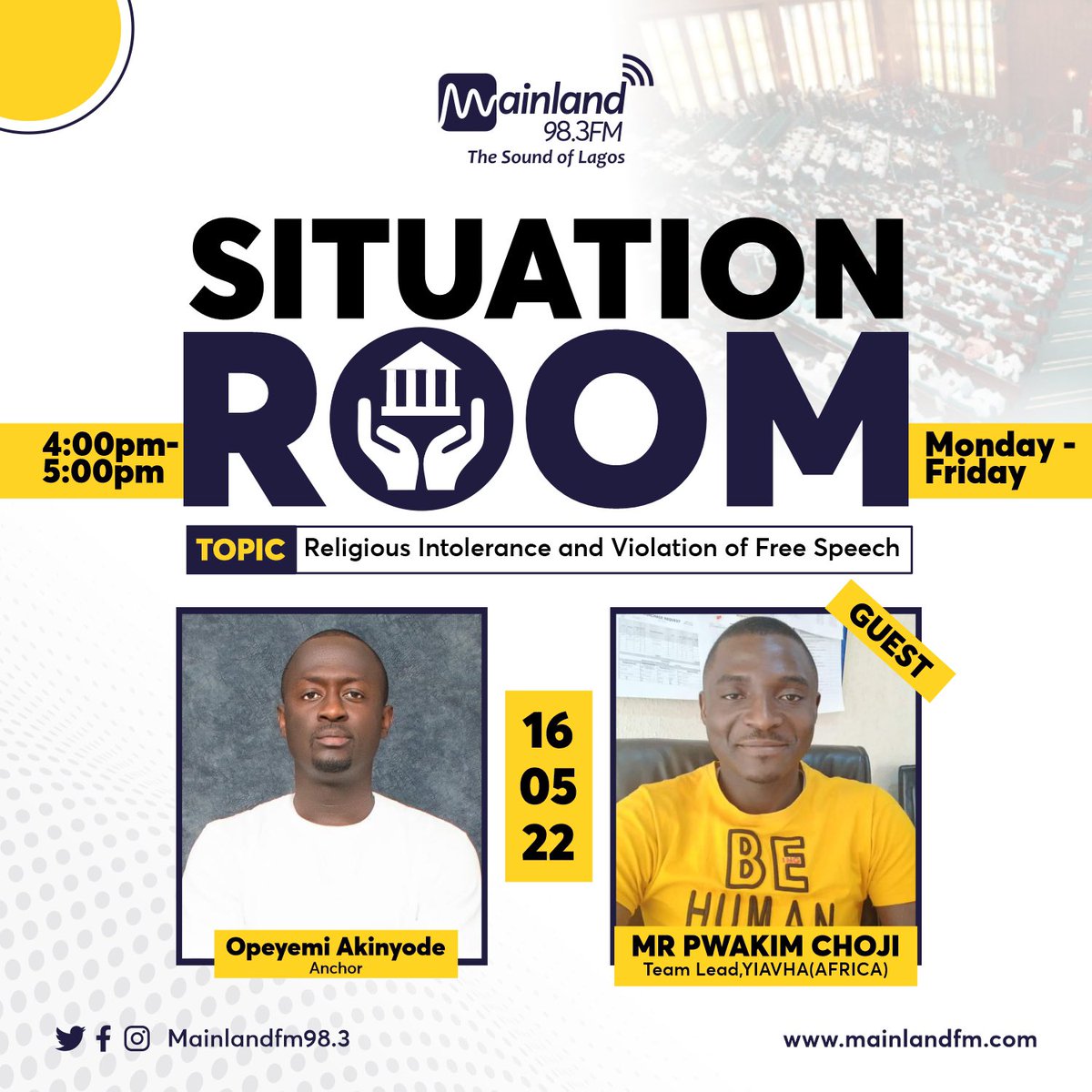 OpeyemiAkinyod2's tweet photo. I trust Pwakim to burn the cables on the show today….LAGOS…are you ready?

@Pwakims 
@mainlandfm 
#SituationRoom https://t.co/mf8P1IZzJb