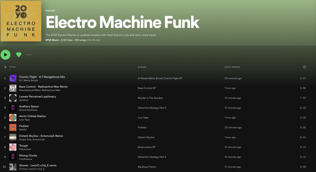 This way for dope new #Electro added to our #playlist by K-1 &amp; Marty Bonds, Radioactive Man remix of Gravitational Effect, Ectomorph remix of Scape One, LectrO cOd_E remix of D.Vices, dynArec, Sound Synthesis, Low Tape, Werfol, Polytunnel and Confluence &gt;&gt; tinyurl.com/EPM-Elect