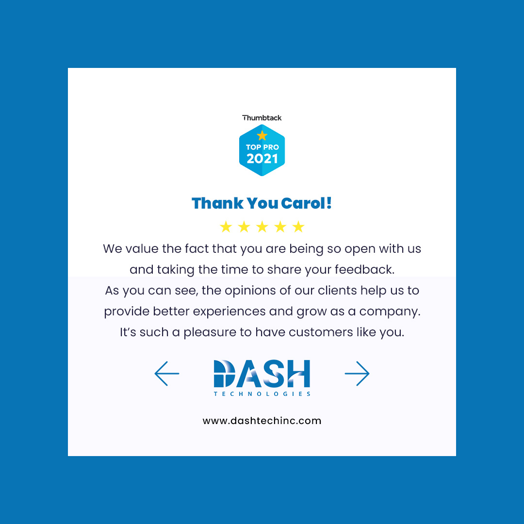 dashtechinc's tweet photo. We value the fact that you are being so open with us and taking the time to share your feedback.
As you can see, the opinions of our #clients help us to provide better experiences and grow as a #company. Itβs such a pleasure to have customers like you.
@thumbtack #DashTechInc https://t.co/3AsYzgYr9N