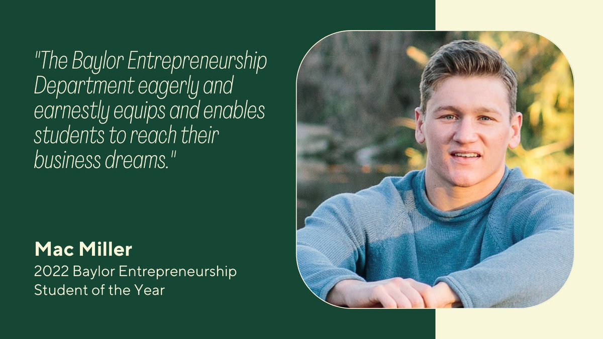 BUBaughCtr's tweet photo. Congratulations to Mac Miller, the 2022 #BaylorENT Student of the Year for a job well done. Best of luck on your next adventures. #SicEm https://t.co/icYpqlv8hx
