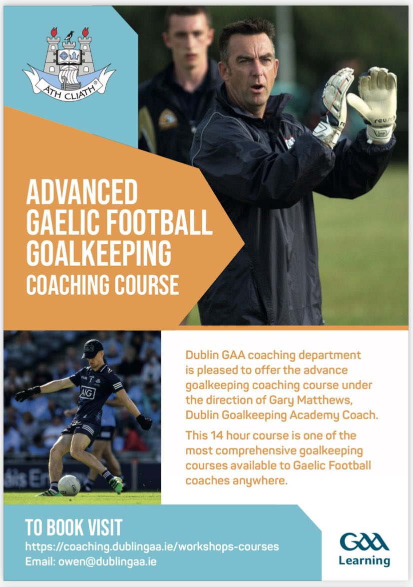 DublinGAACoach's tweet photo. 🚨ADVANCED GK COURSE🚨

Delighted to offer the Advanced Gaelic Football Goalkeeper Coaching Course under the expert direction of @DubGAAOfficial Academy GK Coach Gary Matthews

➖CLICK 🔗⬇️ TO BOOK
https://t.co/cwnKCljTuJ

#DubGAACoach #GaelicFootball #Coaching #Goalkeepers https://t.co/F75NSHdhli
