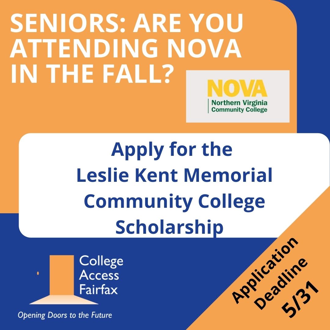 Are you attending NOVA in the Fall?  Apply for the Leslie Kent Memorial Community College Scholarship.  Application deadline is 5/31/22.  Here is the link: app.smarterselect.com/programs/74991