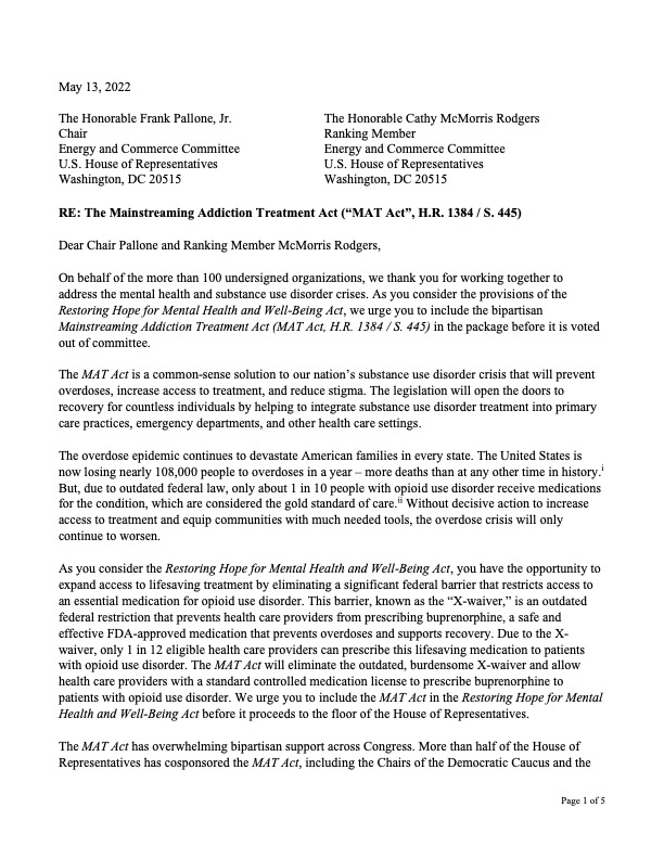 ActionForOD's tweet photo. We’re joining 100+ organizations to urge @EnergyCommerce to include the #MATAct amendment in mental health legislation to prevent overdoses, increase access to treatment, and reduce stigma.

Full text: https://t.co/x8C5TM2btV 

@FrankPallone @cathymcmorris https://t.co/3KvIEJ6f3u