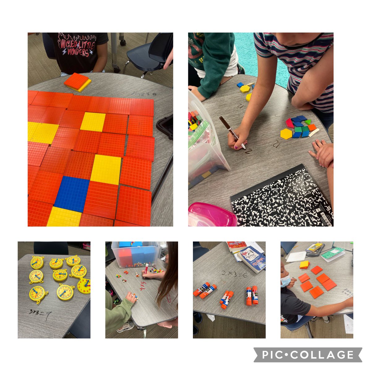 Hands on multiplication this morning!!I set out a variety of materials, and challenged the kids to figure out how to show multiplication using things around the classroom.  Thanks to Target Math, it took them one minute to jump right in!! <a href="/DESDolphins/">DES Dolphins</a> #DESisBEST