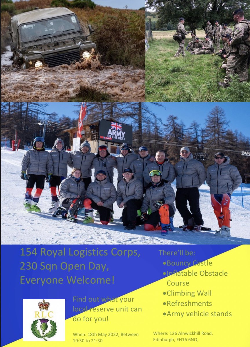 154ScottishRegt's tweet photo. Come along &amp; visit your Local Reserve Unit

Open Evening at 230 ( Edinburgh) Squadron 

Wed 18th May 1930 -2130

@hrfca
@ACCEdinburgh @ArmyCadetsScot 
@Army_Engagement @ACCDundee @ArmyinScotland @ScotlandAtu 

#Community #Family #Friendly
#Reserved4More https://t.co/0FmZvxHYLD