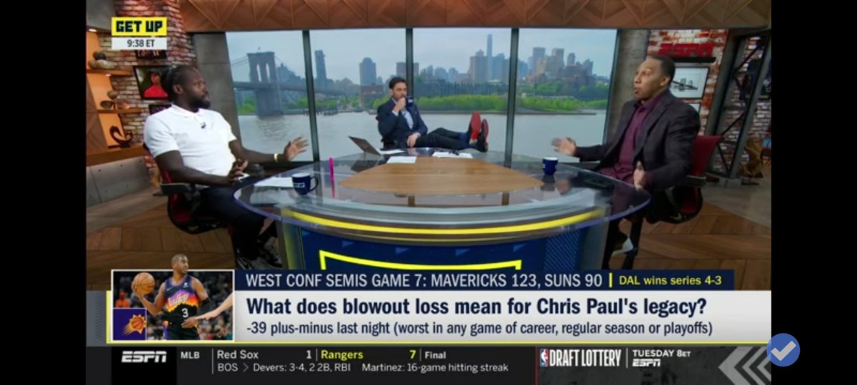 JoshCas7's tweet photo. @Espngreeny  got the best seat in the house @patbev21 &amp; @stephenasmith https://t.co/yfacnzq73d