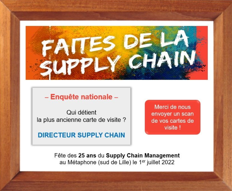 Qui détient la plus ancienne carte de visite mentionnant la fonction « Directeur Supply Chain » ?
Quelle est l’entreprise qui a créé la première Direction Supply Chain dans son board ?
C’est l’enquête nationale que Supply Chain + a lancé :
linkedin.com/feed/update/ur…

#SupplyChain