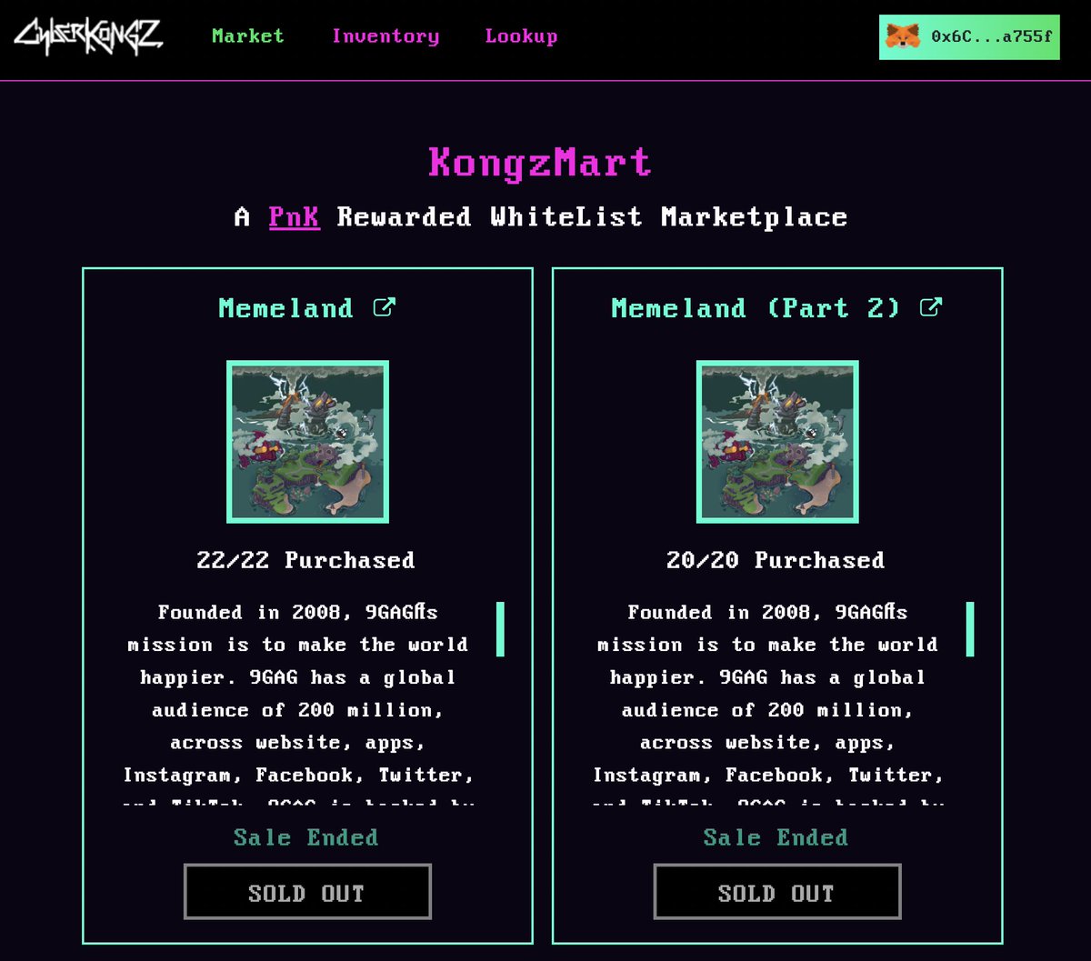 keung's tweet photo. 42 Memelist sold out in KongzMart @CyberKongz 
Congrats to all Play &amp; Kollect championz!

Prepare next wave, play &amp; collect the wl tickets, redeem whitelist for free (not only memeland)
👉 https://t.co/W0Vz3znSM5 !ooh 🍌🦍

Thx for supporting CyberKongz fam @9gagceo @memeland https://t.co/NFVIkOQCnM