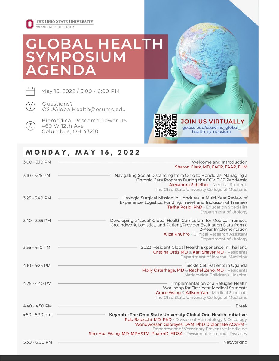Join the <a href="/OSUWexMed/">The Ohio State University Wexner Medical Center</a> #GlobalHeath Symposium today from 3-6 PM virtually or in-person and catch our own <a href="/aliza_khuhro/">aliza</a> and <a href="/TashaPosidPhD/">Tasha Posid, PhD</a> discussing our local and international global health curricula! <a href="/ctleeuro/">Cheryl Lee</a> @MSourialMD #OSUWexMed #MedEd