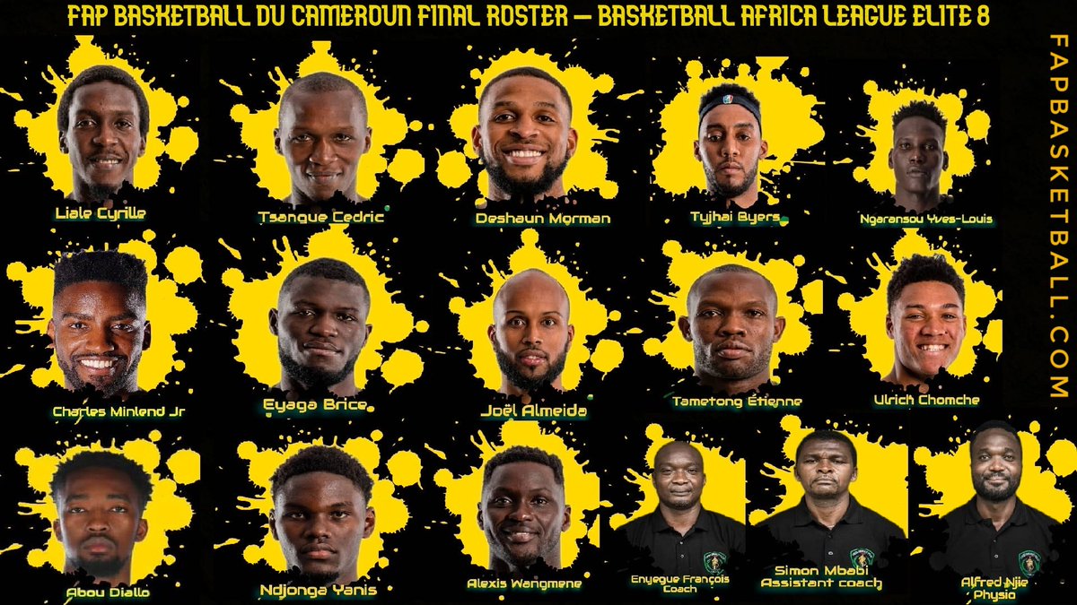 FAP_Cameroun's tweet photo. Hey 🔥 Our Final Roster for the Basketball Africa League Elite 8 🔥
@theBAL @CedricTsangue @MormanDeshaun @BlockMamba4life @nylz34 @LaBriceAnce @jfalmeida85 @belle_fiba @lex20 @EnyegueF @amadougallofall @AfricaNBAFans @NBA_Africa @NBA @FECABASKET @afroballers @AfroBasket https://t.co/wy3vMza3Xy