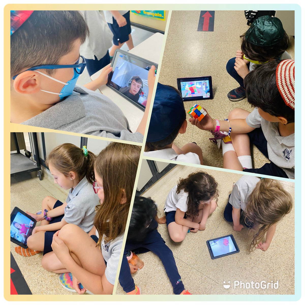 The_OJCS's tweet image. Do you know what are universal loves of 8/9 year olds? Pizza, puppies, and Rubik&apos;s cubes! Grade 3 students had the opportunity to continue their connection with peers in Israel via video chat this morning. #TheOJCSDifference