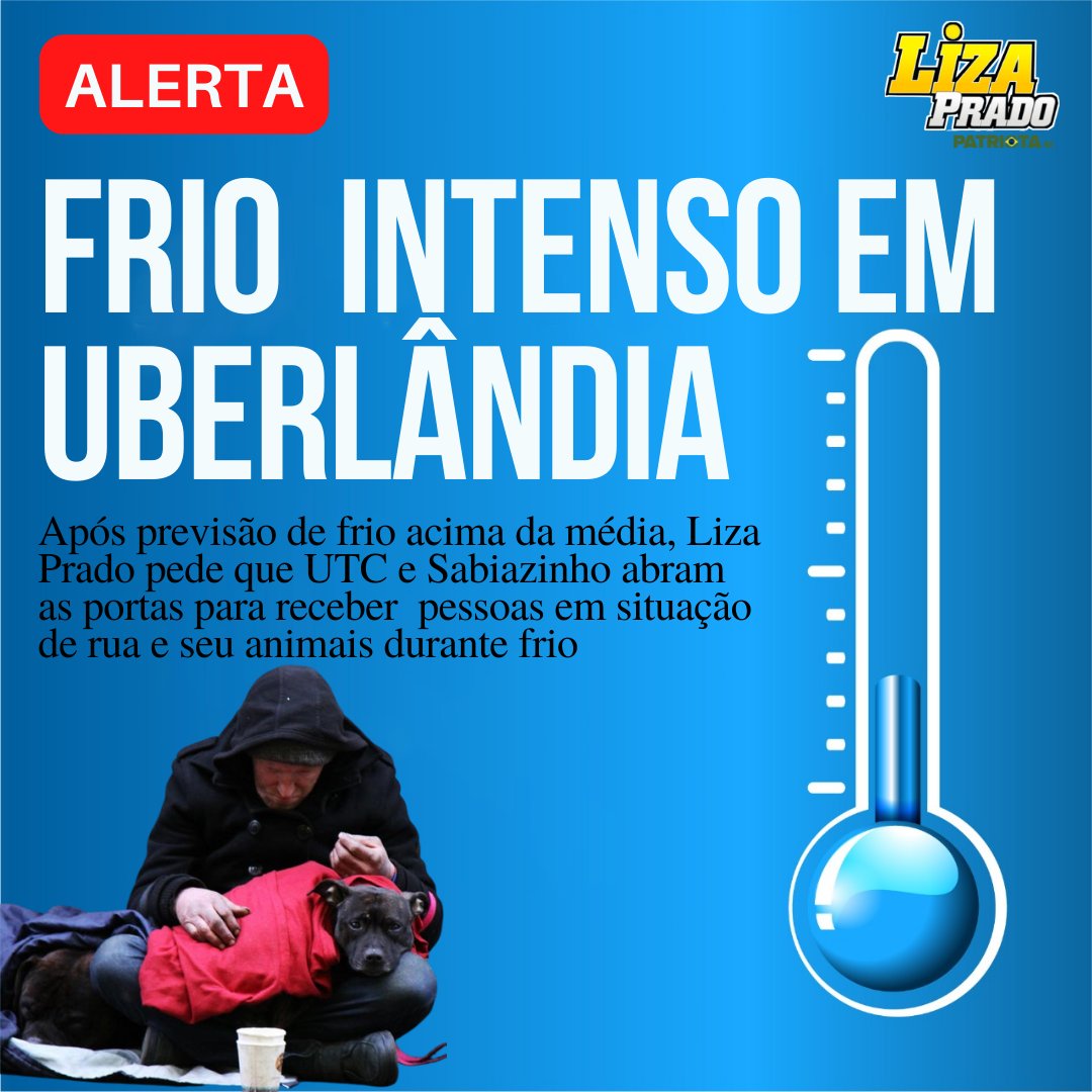 pradoliza's tweet photo. Após previsão de frio acima da média, Liza Prado pede que UTC e Sabiazinho abram as portas para receber  pessoas em situação de rua e seu animais durante frio https://t.co/X20VY2rZwL